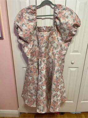 Womens Pink Floral Puff-Sleeve Dress - Ivy city co